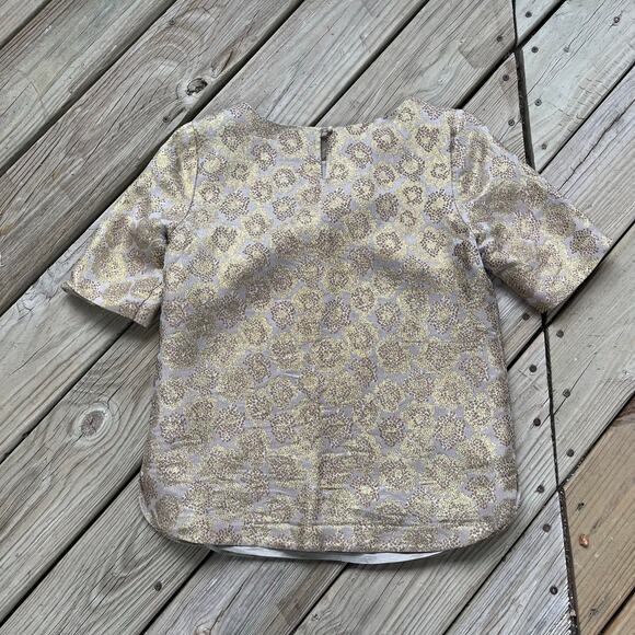 J.Crew Women's Gold Silk Blend Jacquard Printed Top Size 2 - Picture 2 of 7